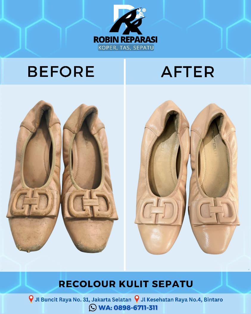Before after recolour kulit sepatu