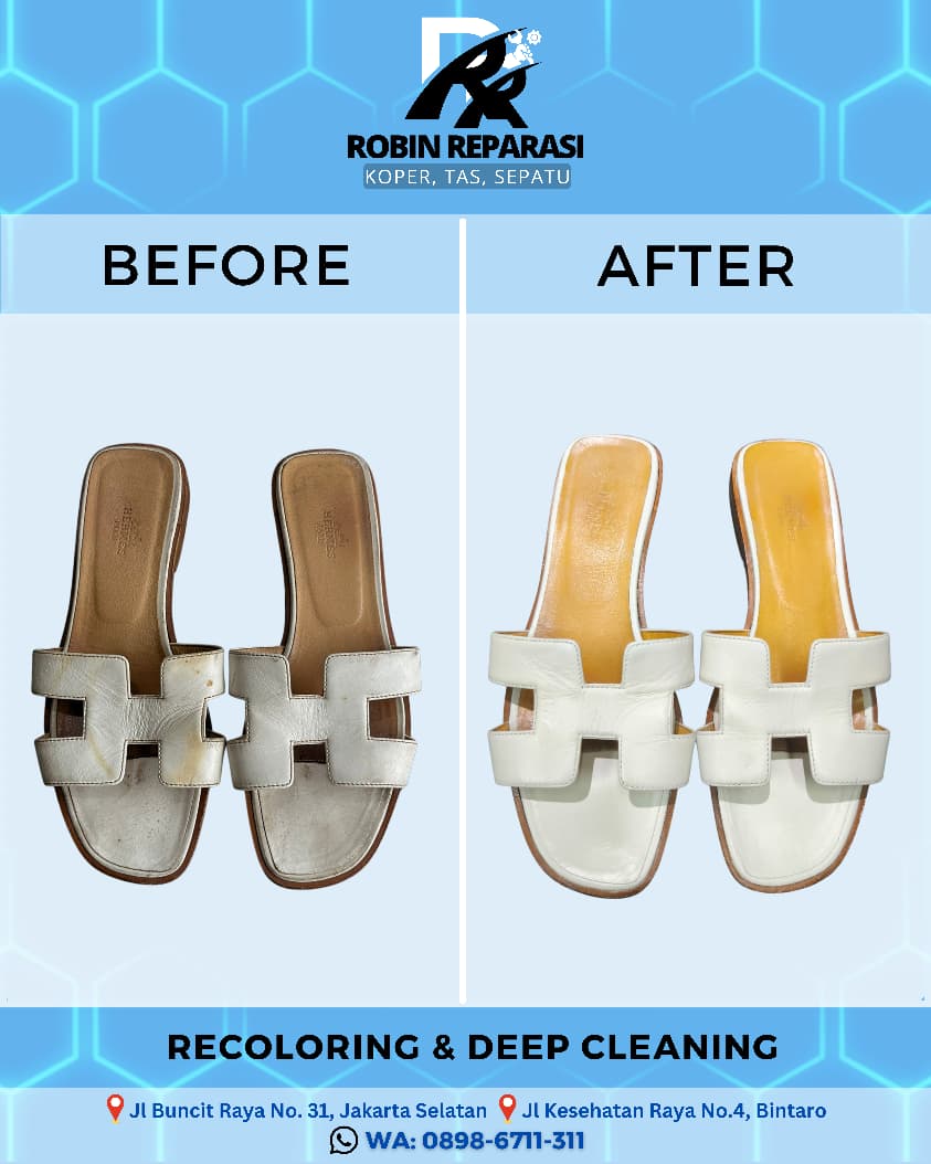 Before after recoloring dan deep cleaning sandal Hermes